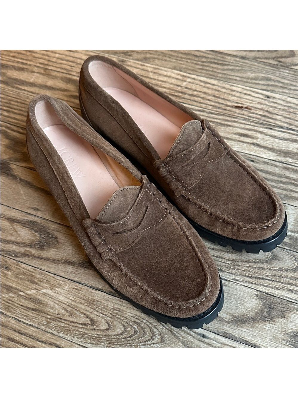 J crew Winona lug-sole penny loafers in brown tan suede 8.5 NWOB - Picture 2 of 8